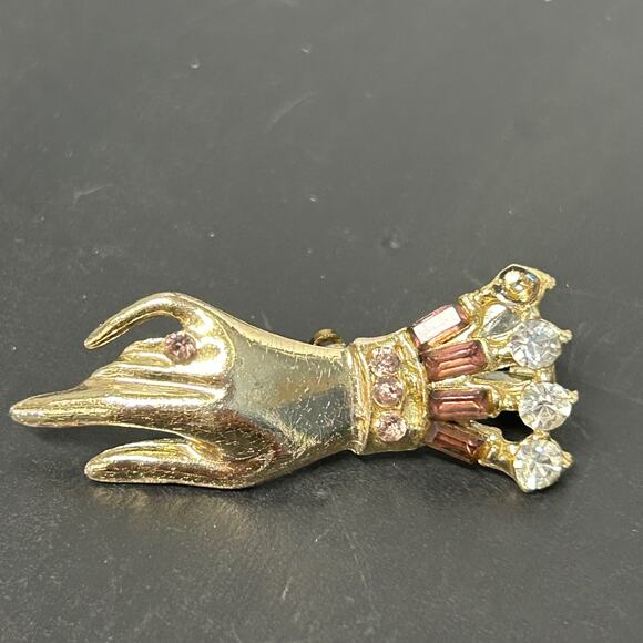 Vintage Coro Hand Brooch Rhinestone Cuff - Picture 1 of 4